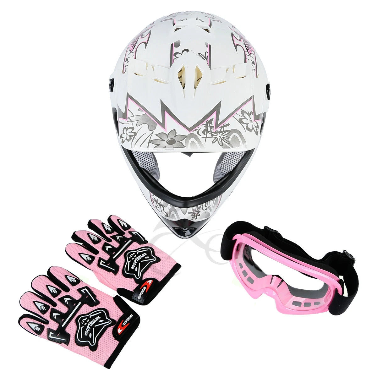 Casco Motocross Guantes Y Goggles Juvenil Adolescente Rosa