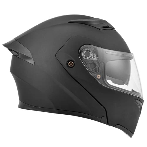 Casco Abatible Para Motociclista Con Luz Led Doble Mica Negro