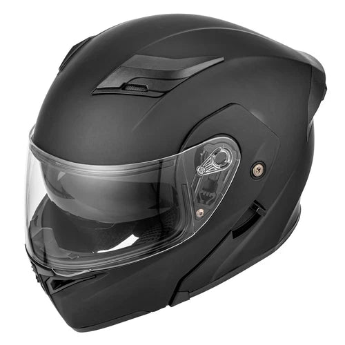 Casco Abatible Para Motociclista Con Luz Led Doble Mica Negro