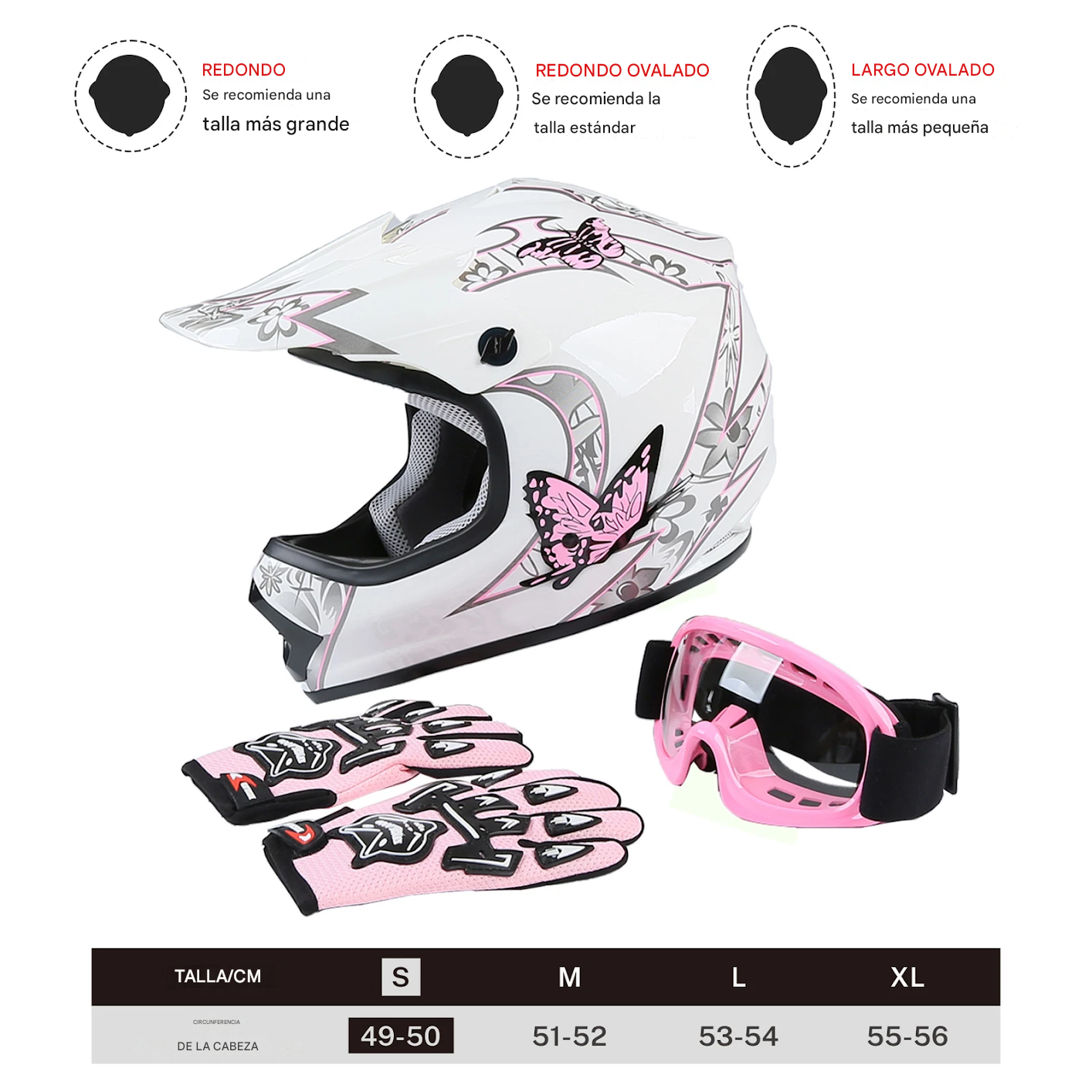 Casco Motocross Guantes Y Goggles Juvenil Adolescente Rosa