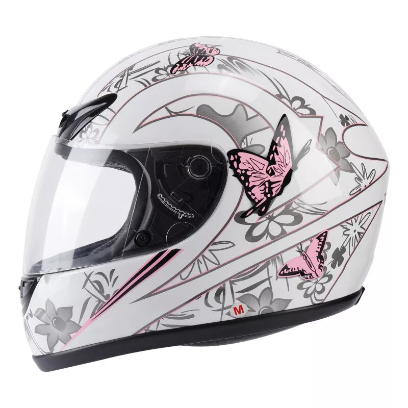 Casco integral Motociclista Mujer Mariposas Dot Blanco Mariposas