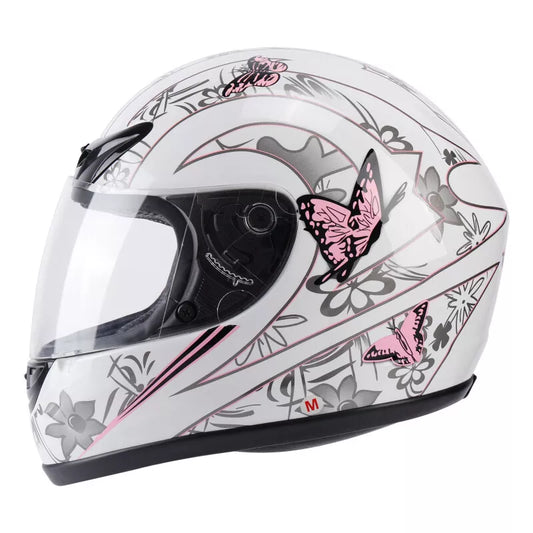 Casco integral Motociclista Mujer Mariposas Dot Blanco Mariposas