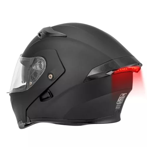 Casco Abatible Para Motociclista Con Luz Led Doble Mica Negro