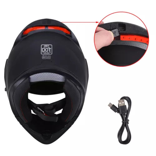 Casco Abatible Para Motociclista Con Luz Led Doble Mica Negro
