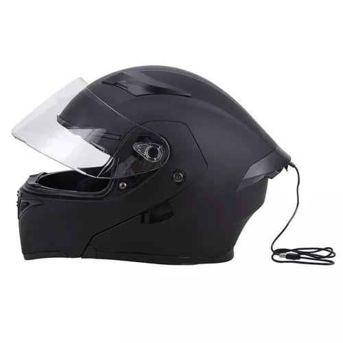 Casco Abatible Para Motociclista Con Luz Led Doble Mica Negro