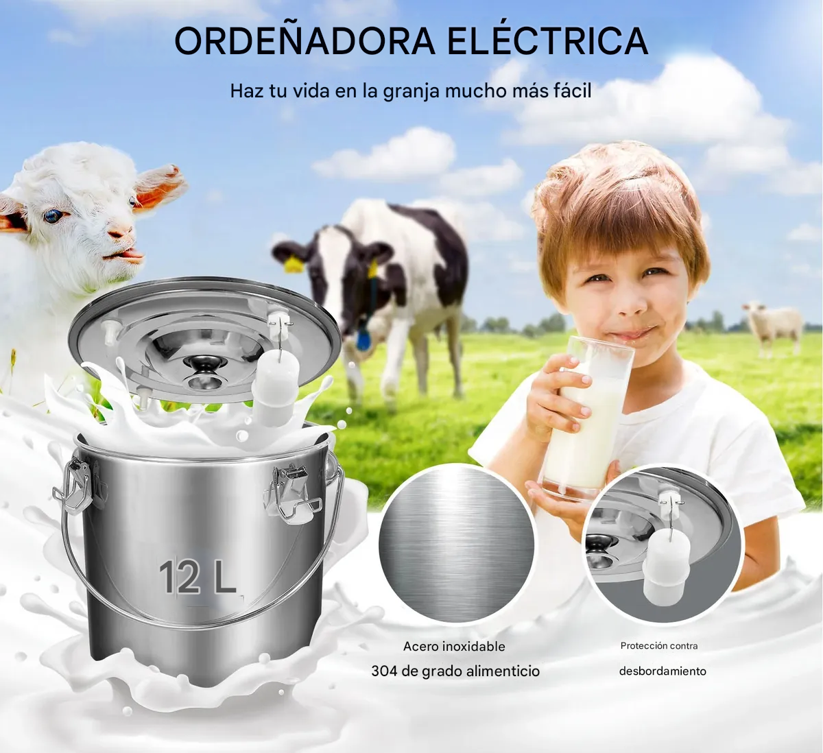 Ordeñadora Para Vacas Y Cabras Tanque 12 Litros Recargable